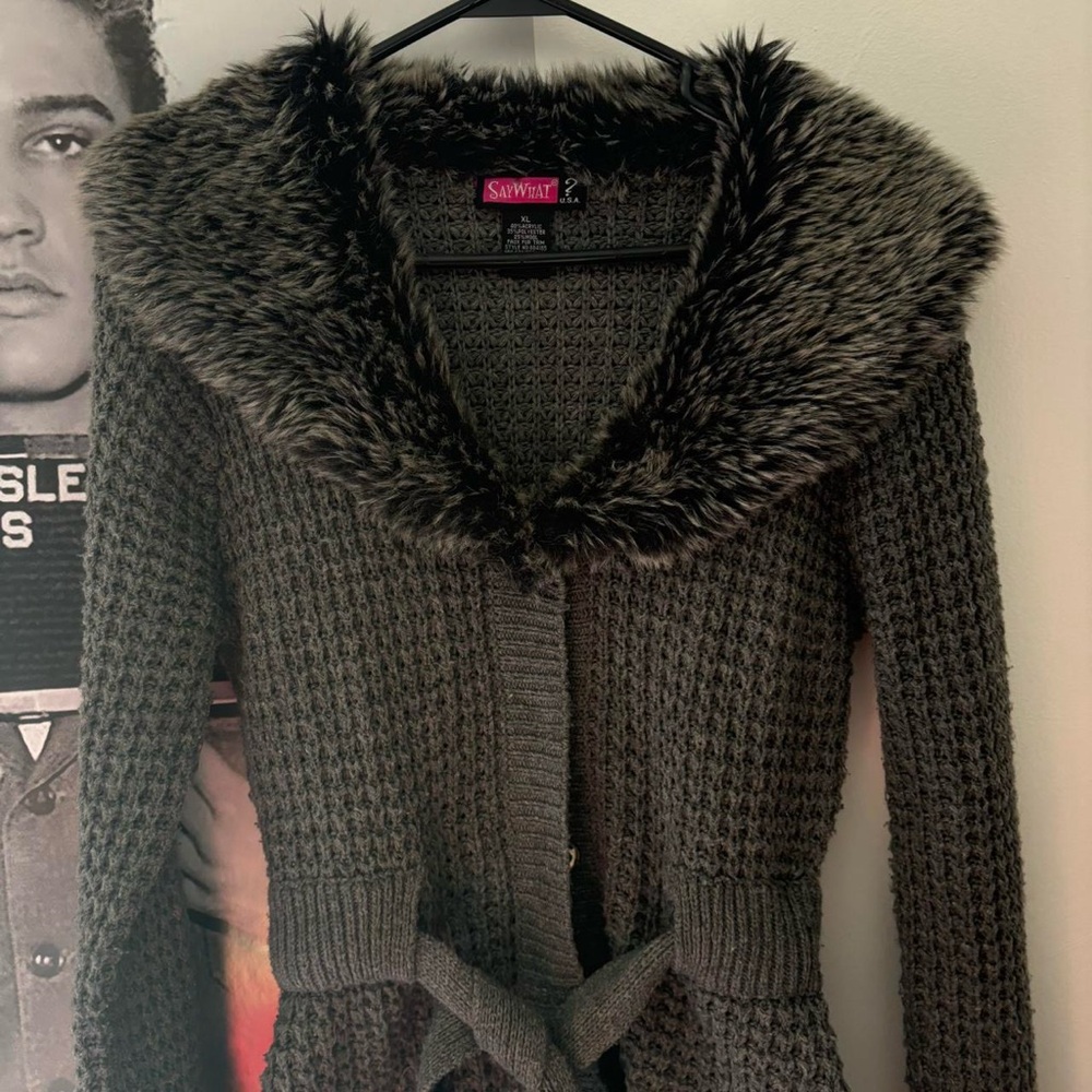 Say What? Charcoal Fur Collar Cardigan